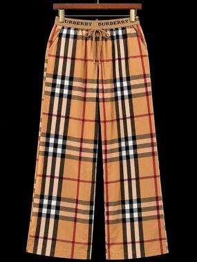 Burberry Women Tan Plaid Wide-Leg Bottoms
